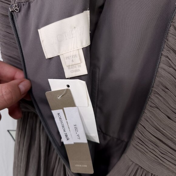 JCrew Silk Wedding Party Dress Size 8 Petite Gray Pleated Bodice New - Picture 8 of 16